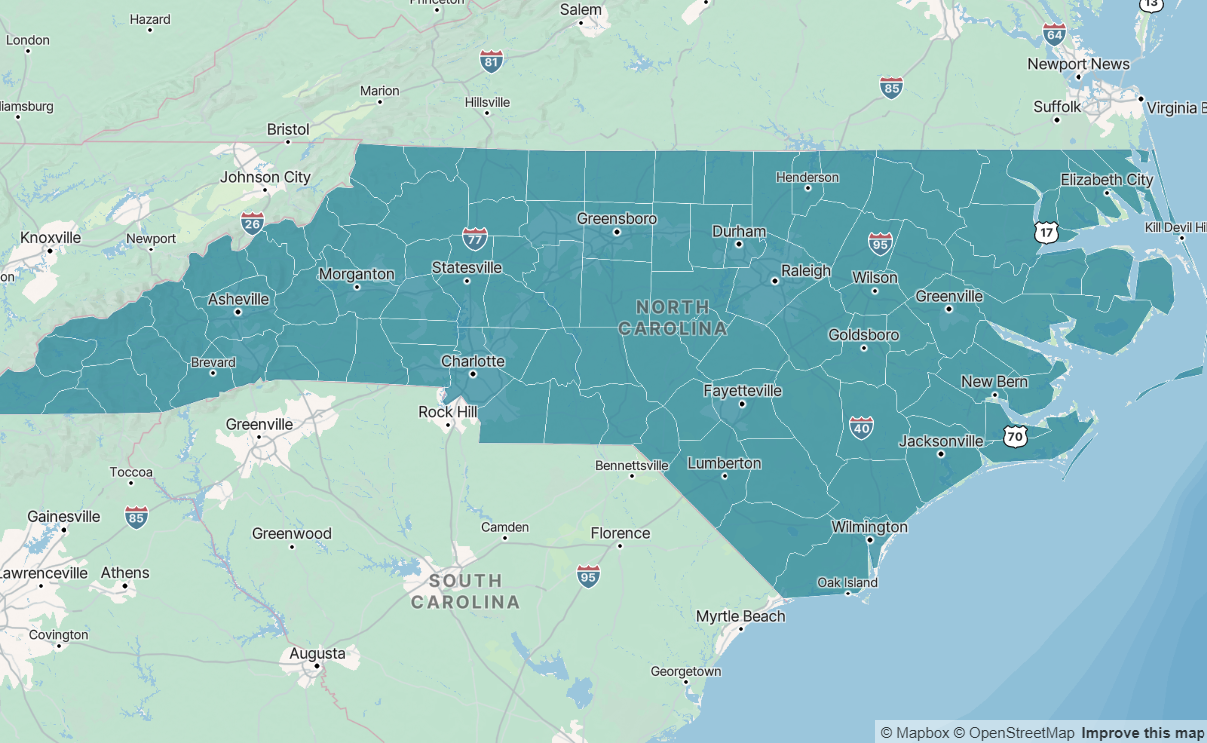 Choropleth map with CPAL teal fill color