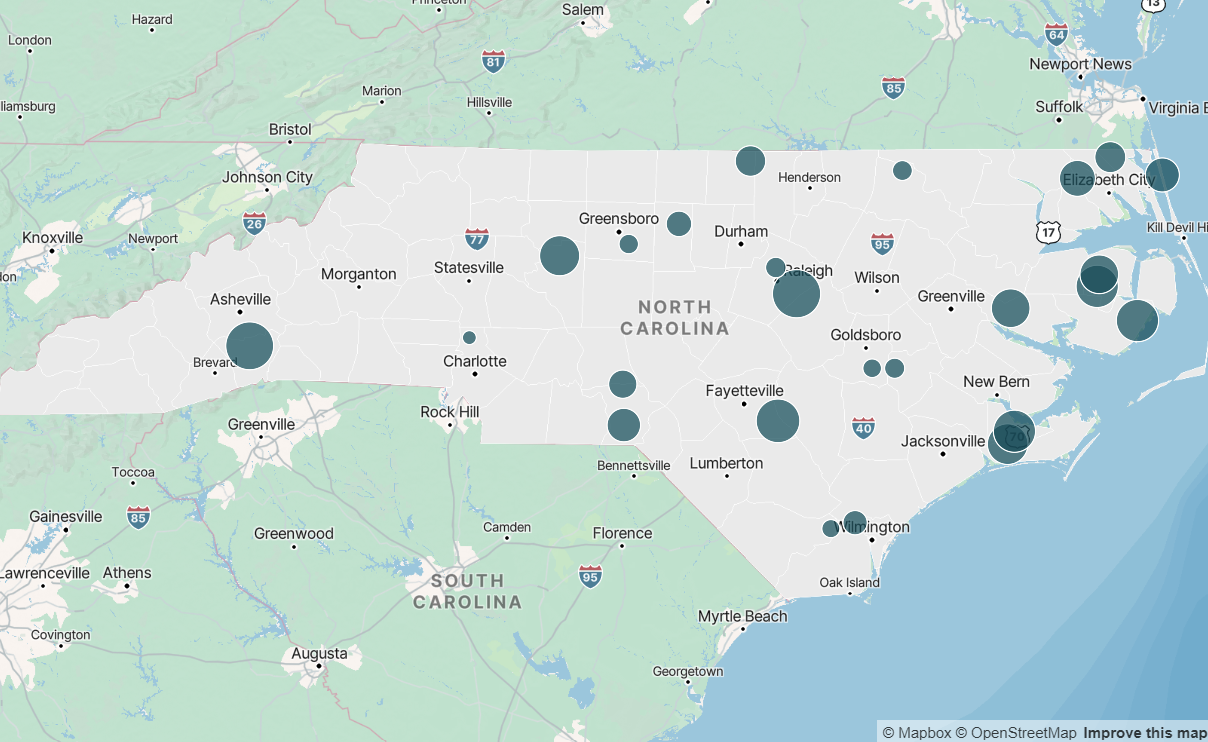Point map with circle sizes proportional to values